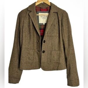 Abercrombie & Fitch Women's Brown Tweed Blazer plaid Lining